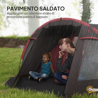 Tienda de Camping en Túnel para 2-4 Personas Con 2 Habitaciones, Tienda Familiar de Trekking Pesca Impermeable 3000Mm Con Suelo Reforzado, Puertas Dobles, Bolsa de Transporte, 360X250X130 Cm, Gris