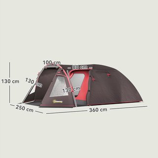Tienda de Camping en Túnel para 2-4 Personas Con 2 Habitaciones, Tienda Familiar de Trekking Pesca Impermeable 3000Mm Con Suelo Reforzado, Puertas Dobles, Bolsa de Transporte, 360X250X130 Cm, Gris