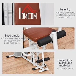 Estación de Fitness Con Pull Down, Press de Pecho, Flexiones, Extensiones de Piernas y Remo, Gimnasio Multifuncional de Acero Con Peso de 45 Kg, para Home Gym Casa, 150X110X210 Cm, Blanco