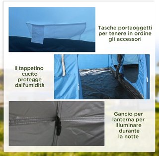 Tienda de Camping para 5-6 Personas Con 2 Puertas, Ventanas y Bolsillos Incluidos, 475X315X215 Cm, Azul