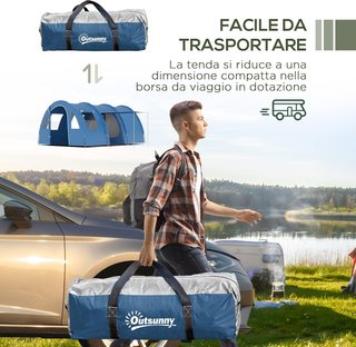 Tienda de Camping para 5-6 Personas Con 2 Puertas, Ventanas y Bolsillos Incluidos, 475X315X215 Cm, Azul