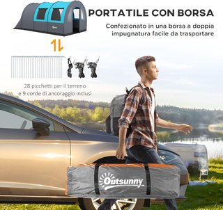 Tienda De Camping 5 Personas Impermeable Con Zona De Noche Y Zona De Día Separadas, Tienda De Senderismo De Poliéster, 480X260X200 Cm, Gris Y Azul