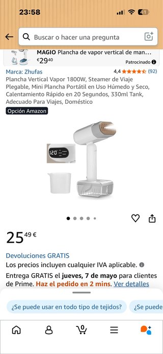 Plancha Vapor Vertical Portátil 1800W