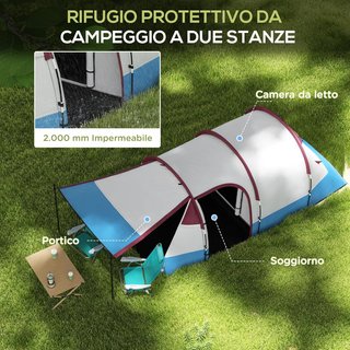 Tienda de Camping en Túnel para 3 Personas con 2 Habitaciones, Tienda Familiar para Senderismo y Pesca con Dormitorio, Sala de Estar, Suelo Cosido, Bolsa de Transporte, 420X200X150 Cm
