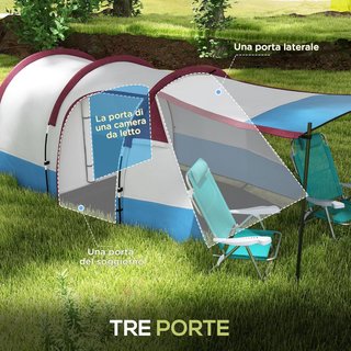 Tienda de Camping en Túnel para 3 Personas con 2 Habitaciones, Tienda Familiar para Senderismo y Pesca con Dormitorio, Sala de Estar, Suelo Cosido, Bolsa de Transporte, 420X200X150 Cm