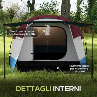 Tienda de Camping en Túnel para 3 Personas con 2 Habitaciones, Tienda Familiar para Senderismo y Pesca con Dormitorio, Sala de Estar, Suelo Cosido, Bolsa de Transporte, 420X200X150 Cm