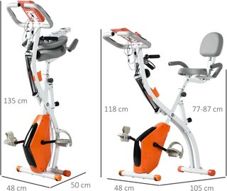 Bicicleta Plegable 2 en 1, Resistencia Magnética Ajustable 8 Niveles, Bicicleta Silenciosa para Casa con Sensor de Frecuencia Cardíaca, Elásticos para Brazos, Pantalla LCD, Volante de 2.5Kg