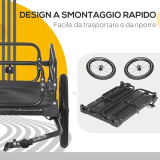 Remolque para Bicicleta de 70L con 2 Ruedas de 40 cm, 2 Catadióptricos y Bandera, Carrito de Bicicleta de Acero y PE, Capacidad de Carga 40Kg, 125X64X53.5 cm, Negro