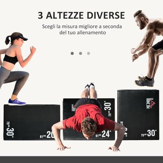 Caja Pliométrica 3 en 1 Con 3 Alturas 51Cm 61Cm 75Cm, Caja de Salto Pliométrica para MMA Y HIIT, Plataforma Pliométrica para el Entrenamiento, para Gimnasio en Casa, Negro