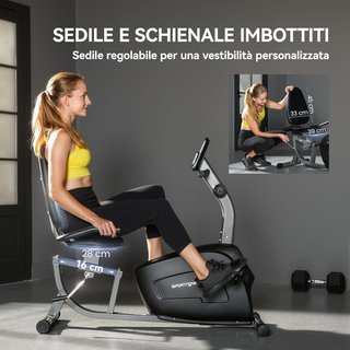Cyclette orizzontale per casa con 8 livelli di resistenza magnetica, cyclette reclinabile con sedile regolabile, display LCD, sensore di frequenza cardiaca, ruote, per allenamento a casa, nero