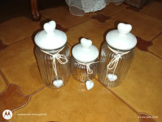 Set 3 Barattoli Vetro Cuore Shabby Chic