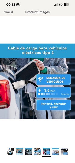 Cable Carga Coche Eléctrico Tipo 2 3.6KW
