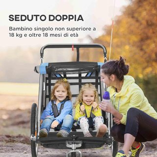 Remolque de Bicicleta para Niños y Cochecito, Diseño 2 en 1 con Freno, Cinturón de 5 Puntos, Carrito Remolque para Bicicleta con Bolsillos Laterales, Reflectores y Bandera
