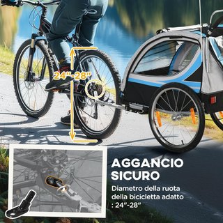 Remolque de Bicicleta para Niños y Cochecito, Diseño 2 en 1 con Freno, Cinturón de 5 Puntos, Carrito Remolque para Bicicleta con Bolsillos Laterales, Reflectores y Bandera