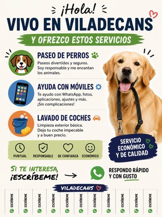 cuida perros, ayuda tecnologia y lava coches
