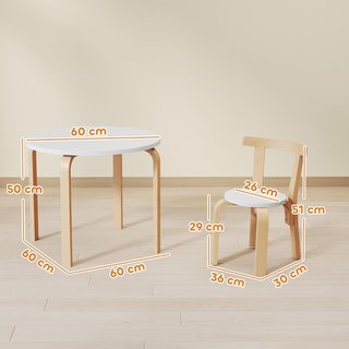 Mesa Con Sillas Niños 3-8 Años 5 Pz Con Bordes Redondeados Y Superficies Coloridas, Mesa para Niños de Madera Blanca Con 4 Sillas
