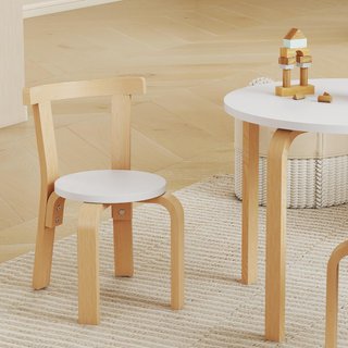 Mesa Con Sillas Niños 3-8 Años 5 Pz Con Bordes Redondeados Y Superficies Coloridas, Mesa para Niños de Madera Blanca Con 4 Sillas