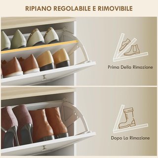 Zapatero Slim Ahorra Espacio Con 4 Puertas Abatibles, Zapatero Moderno de Madera Con Estantes Regulables en 2 Niveles, Capacidad para 18-24 Pares Con Asa, 60X23.5X151 Cm, Blanco