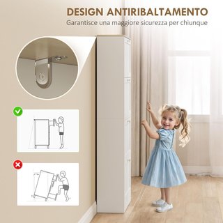 Zapatero Slim Ahorra Espacio Con 4 Puertas Abatibles, Zapatero Moderno de Madera Con Estantes Regulables en 2 Niveles, Capacidad para 18-24 Pares Con Asa, 60X23.5X151 Cm, Blanco