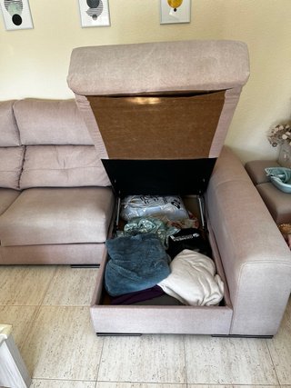 Sofá chaise longue beige/gris tela