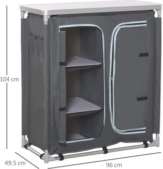 Cocina De Camping Doble Armario, 3 Estantes Y Bolsa De Transporte, Estructura De Aluminio 96Lx49.5Px104Cm Gris