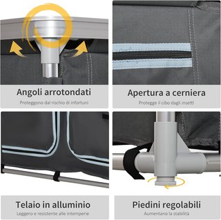 Cocina De Camping Doble Armario, 3 Estantes Y Bolsa De Transporte, Estructura De Aluminio 96Lx49.5Px104Cm Gris