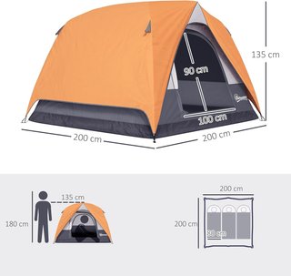 Tienda de Camping para 3 Personas con Suelo, Tienda de Trekking Familiar en Forma de Cúpula Impermeable 3000Mm con Bolsillos Extraíbles, Gancho para Linterna y Bolsa de Transporte