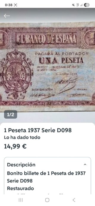 Lote 5 Billetes Pesetas segun lo acordado