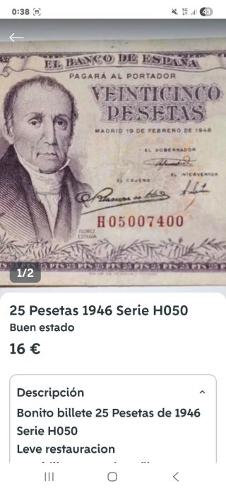 Lote 5 Billetes Pesetas segun lo acordado