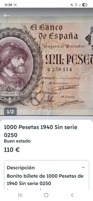 Lote 5 Billetes Pesetas segun lo acordado