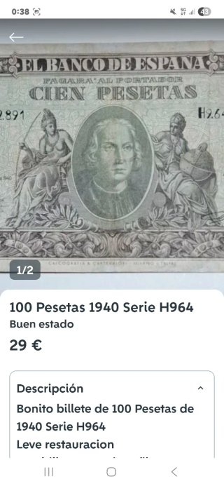 Lote 5 Billetes Pesetas segun lo acordado