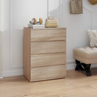 Cómoda para Dormitorio de 4 Cajones, Comoda de Madera con Patas Antideslizantes, para Sala de Estar, Comedor y Pasillo, 60X40X80 Cm, Color Madera