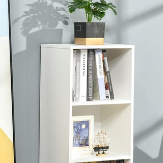 Estantería de Madera Blanca, Estantería Blanca de Madera, Con 3 Estantes y 1 Armario, Diseño Moderno, Salón, Oficina, 40X30X129.5Cm, Blanco