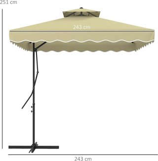 Sombrilla Descentrada 2.5X2.5 M Con Apertura a Manivela, Base en Cruz Y Volantes, Sombrilla de Jardín Con Doble Techo en Metal y Poliéster 160 G/㎡, Protección UV