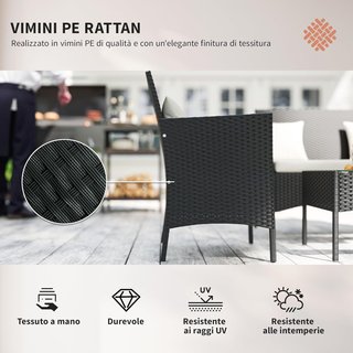 Conjunto de Jardín de 4 Piezas en Ratán con 2 Sillas, Sofá de Jardín de 2 Plazas y Mesa Baja de Café, Negro y Crema