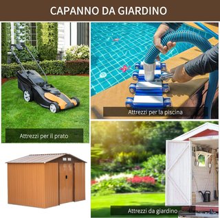 Casita De Jardín 4.9 M² Con Fundación, 4 Salidas De Aire Y 2 Puertas Correderas, Cobertizo Para Herramientas De Chapa De Acero, 277X195X192 Cm, Amarillo