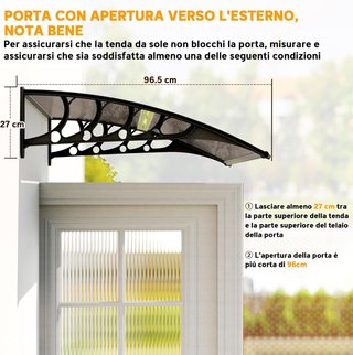 Tessuto per Esterno 103X96.5Cm, Tessuto in Policarbonato e Alluminio per Balcone, Finestre e Porte, Marrone