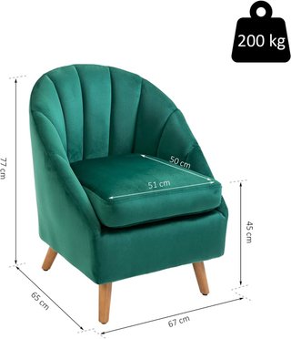 Sillón de Dormitorio y Salón en Terciopelo Verde con Relleno Grueso y Estructura Sólida de Madera (67X65X77Cm)