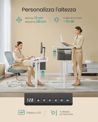 Escritorio Regulable en Altura Eléctrico, 140 X 60 Cm, Escritorio Eléctrico, Mesa con Memoria para 4 Alturas, Puerto USB-C, Blanco Nube LSD134W01