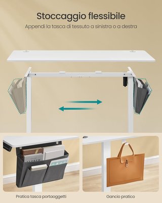 Escritorio Regulable en Altura Eléctrico, 140 X 60 Cm, Escritorio Eléctrico, Mesa con Memoria para 4 Alturas, Puerto USB-C, Blanco Nube LSD134W01