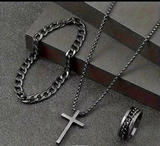 Conjunto Acero Negro: Pulsera, Collar y Anillo
