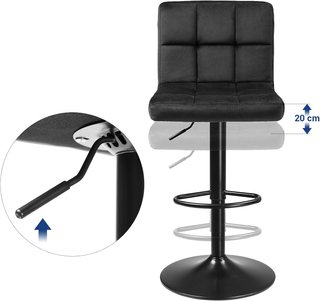 Taburetes De Bar, Juego De 2 Taburetes De Cocina Con Superficie De Terciopelo, Altura Ajustable, Silla De Cocina Giratoria Con Respaldo Y Reposapiés, Negro LJB014B01