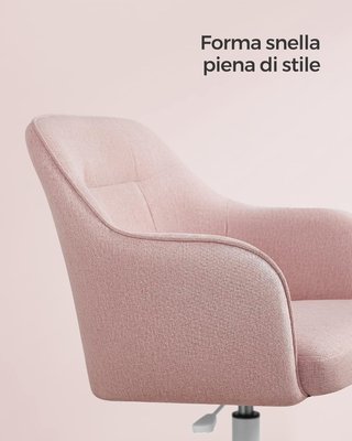 Silla de Estudio en Casa, Silla Giratoria, Ajustable en Altura, Capacidad de 110 Kg, Estructura de Acero, Tejido de Algodón-Lino Transpirable, Estudio, Dormitorio, Rosa OBG019P01