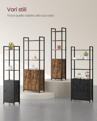 Estantería de 6 Estantes, Estantería Vertical con Puerta, Estructura de Metal, Estantes Ajustables, 24 x 60 x 159,5 cm, Salón Dormitorio, Marrón Vintage y Negro Tinta LLS133K01