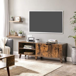 Mueble TV para Televisor de Hasta 60 Pulgadas, Armario para TV Con 2 Puertas, Estantes Ajustables, Largo 140 Cm, para Sala de Estar, Dormitorio, Marrón Vintage LTV027X01