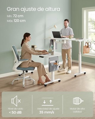 Escritorio Eléctrico Ajustable en Altura, 70 X 160 X (72-120) Cm, Mesa Ajustable de Forma Continua, Función de Memoria con 4 Alturas, Blanco Nube LSD176W01V1