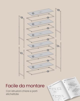 Estante de Vidrio de 6 Estantes, Librería, Organizador de Objetos, Vidrio Templado, Fácil de Montar, para Baño, Sala de Estar, Dormitorio, Estudio, Color Dorado LGT503A01