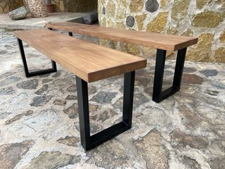 “BANCOS “ de madera maciza y acero para mesas
