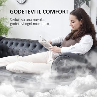 Sofá de 3 Plazas Estilo Chesterfield en Piel Sintética, Sofá de Salón Acolchado con Brazos y Acolchado Grueso, Sofá con Patas de Madera de Caucho para Salón y Oficina, Negro