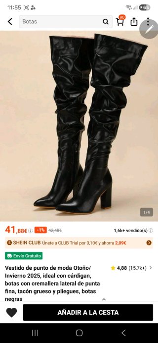 Botas altas de piel negras punta tacón